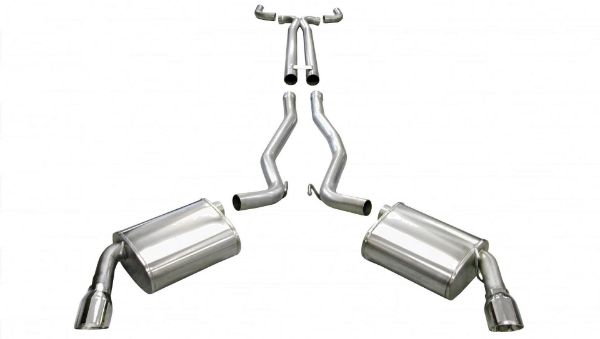 Picture of 2.5 Inch Cat-Back Plus X-Pipe Sport Exhaust Dual Rear Exit 4.0 Inch Polished Tips 10-15 Chevrolet Camaro SS Coupe/Convertible Manual Trans 6.2L V8 Stainless Steel Corsa Performance