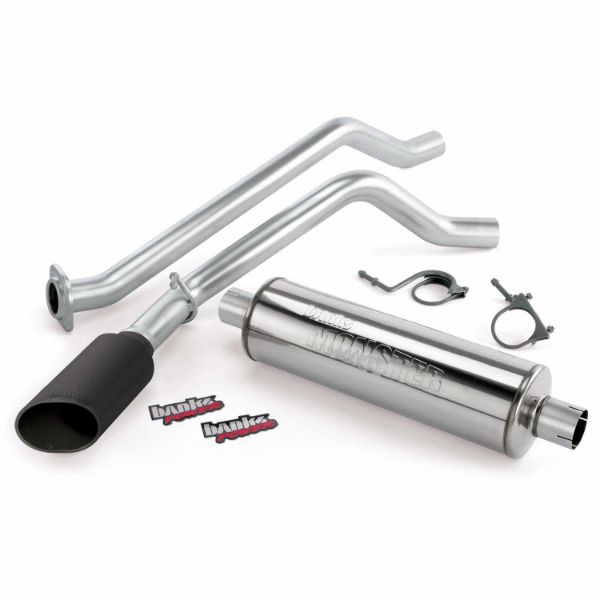Picture of Monster Exhaust System Single Exit Black Ob Round Tip 09 Chevy 6.2L 1500 CCSB Banks Power