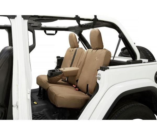 Picture of Jeep JL Seat Covers Rear Bench With Fold Down Arm Rest 19-20 Jeep Wrangler JL 4 Door Tan Bestop