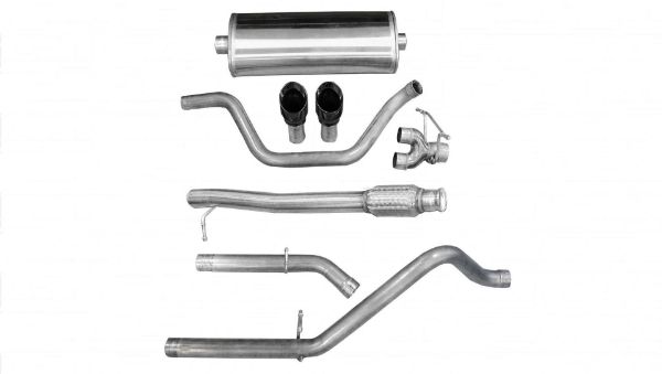 Picture of 3.0 Inch Cat-Back Sport Dual Rear Exit Exhaust 4.0 Inch Black Tips 09 Silverado/Sierra 1500 Ext Cab/Standard Bed/Crew Cab/Short Bed 4.8L/5.3L/6.0L V8 143.5 Inch WB Stainless Steel Corsa Performance