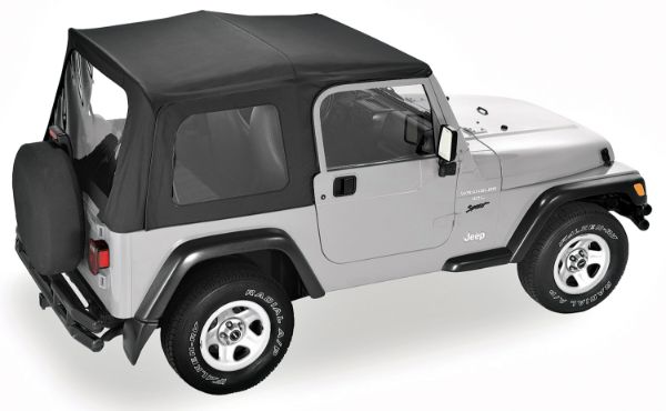 Picture of Jeep YJ Replacement Soft Top Material Only Replay Top 88-95 Wrangler YJ W/Clear Windows and Upper Skins Vinyl Black Denim Pavement Ends By Bestop
