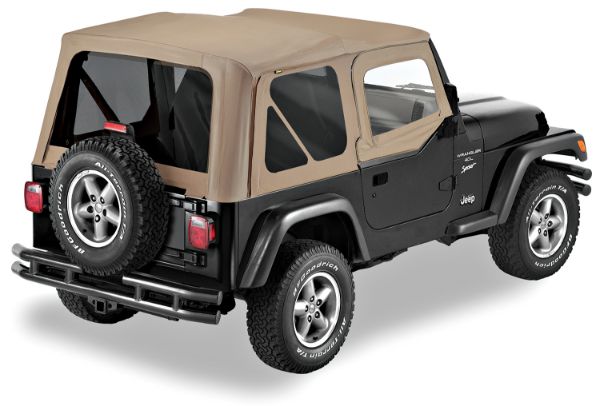Picture of Jeep TJ Replacement Soft Top Material Only Replay 97-06 Wrangler TJ W/Tinted Windows and Upper Skins Vinyl Dark Tan Pavement Ends By Bestop