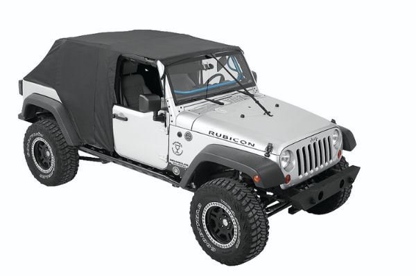 Picture of Jeep JK Emergency Soft Top 07-18 Jeep Wrangler JK 2 Door W/Rain Ponchos and Storage Sack Black PVC Pavement Ends By Bestop