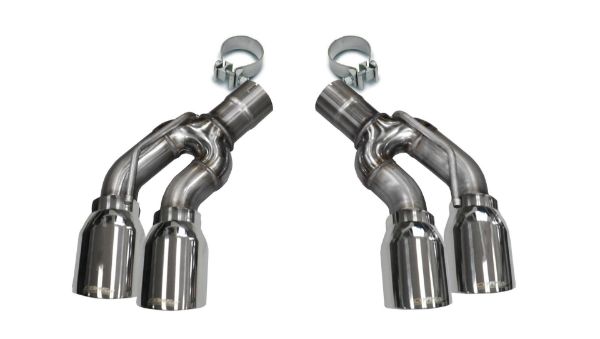 Picture of Two Twin 4.0 Inch Polished Tips Clamps Included Dual Rear Exit For Corsa Cadillac CTS-V Exhaust Only Stainless Steel Corsa Performance