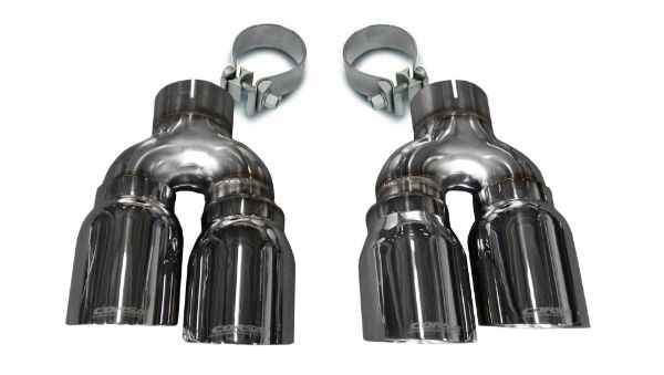 Picture of Two Twin 4.0 Inch Polished Tips Clamps Included Dual Rear Exit For Corsa Cadillac ATS-V Exhaust Only Stainless Steel Corsa Performance