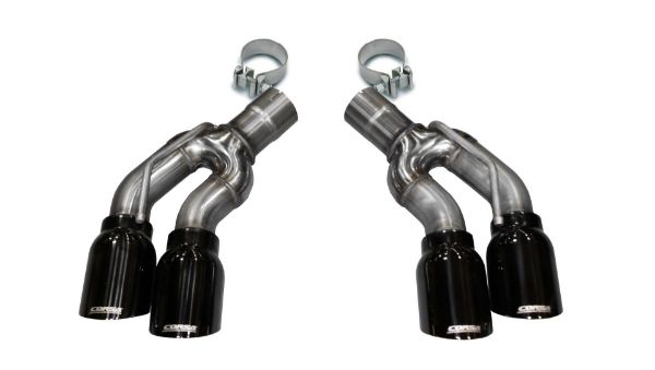 Picture of Two Twin 4.0 Inch Black Tips Clamps Included Dual Rear Exit For Corsa Cadillac CTS-V Exhaust Only Stainless Steel Corsa Performance
