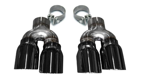 Picture of Two Twin 4.0 Inch Black Tips Clamps Included Dual Rear Exit For Corsa Cadillac ATS-V Exhaust Only Stainless Steel Corsa Performance