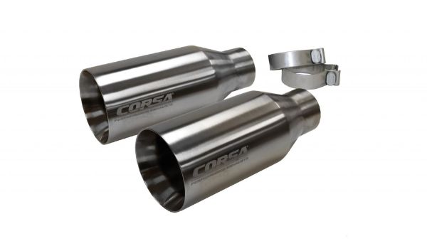 Picture of Two Single 5 Inch Satin Polished Pro-Series Tips Clamps Included Fits Corsa Exhaust Stainless Steel Corsa Performance