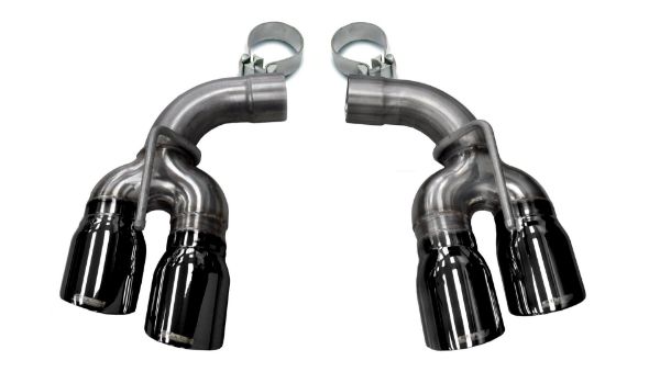 Picture of Two Twin 4.0 Inch Black Tips Clamps Included Dual Rear Exit For Corsa Camaro SS/ZL1 Exhaust Only Stainless Steel Corsa Performance