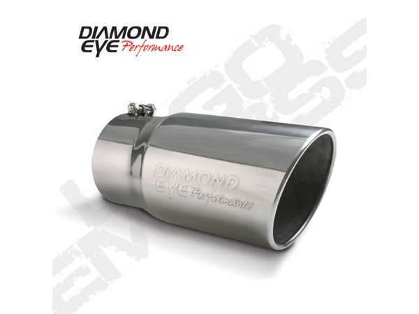 Picture of Exhaust Pipe Tip 5 Inch Inlet X 6 Inch Outlet X 12 Inch Bolt On Rolled Angle Stainless Exhaust Tip Diamond Eye