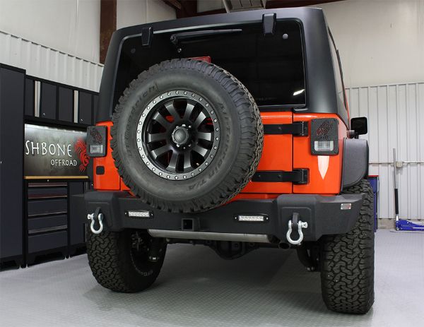 Picture of Jeep JK Rear Bumper W/LED's 07-18 Wrangler JK Rubicon and Unlimited Steel Black Textured Powdercoat Fishbone Offroad