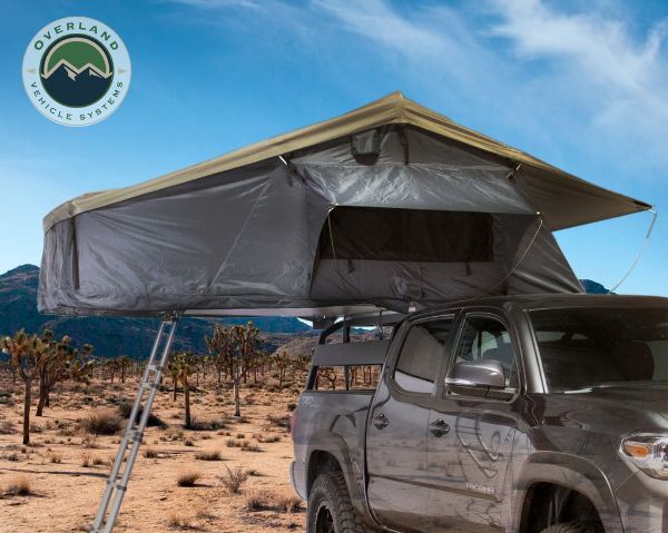 Picture of Roof Top Tent 3 Person Extended Roof Top Tent Dark Gray Base With Green Rain Fly With Bonus Pack Nomadic Overland Vehicle Systems