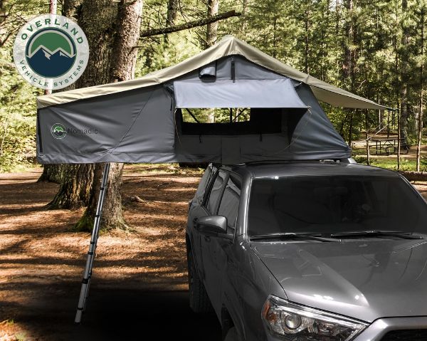 Picture of Roof Top Tent 2 Person Extended Roof Top Tent Dark Gray Base With Green Rain Fly With Bonus Pack Nomadic Overland Vehicle Systems