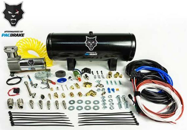 Picture of Onboard Air Kit with 2 1/2 Gallon Air tank W/Air Compressor Air Tank Fittings Pressure Switch Relay Electrical Connectors Required Accessories Pacbrake