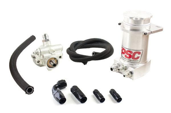 Picture of Pro Touring Type II Power Steering Pump and Brushed Aluminum Hydroboost Remote Reservoir Kit for Rack and Pinion Applications PSC Performance Steering Components
