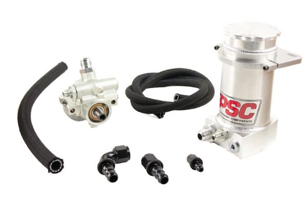 Picture of Pro Touring Type II Power Steering Pump and Brushed Aluminum Remote Reservoir Kit for Steering Gearbox Applications PSC Performance Steering Components