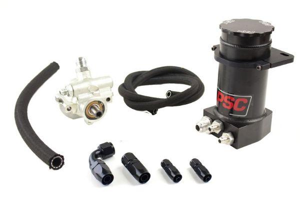 Picture of Pro Touring Type II Power Steering Pump and Black Anodized Hydroboost Remote Reservoir Kit for Steering Gearbox Applications PSC Performance Steering Components