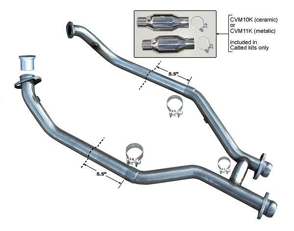 Picture of Exhaust H Pipe Catted 99-04 Mustang 2.5 in H-Pipe Hardware Incl Natural 409 Stainless Steel Pypes Exhaust