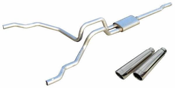 Picture of Violator Series Cat Back Exhaust System 98-03 Ford F150 Split Rear Dual Exit 3 in Intermediate And 2.5 in Tail Pipe Violator Muffler/Hardware/3.5 in Polished Tips Incl Pypes Exhaust