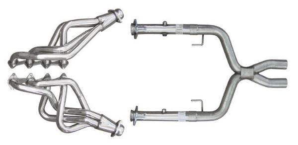 Picture of Exhaust Header 05-10 Mustang GT 3.4 in Length Design Long Tube Hardware Incl Polished 304 Stainless Steel Incl PN XFM55] X-Pipe Pypes Exhaust