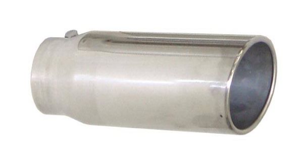 Picture of Exhaust Tail Pipe Tip 2.5 in ID x 5 in OD x 18 in 5 in Tip Bolt On Hardware Not Incl Polished 304 Stainless Steel Pypes Exhaust