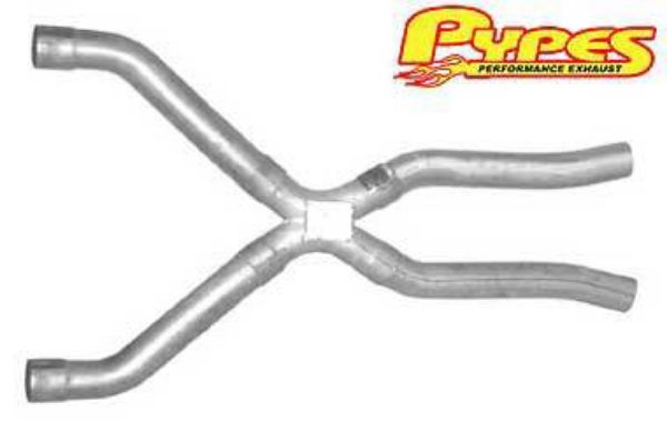 Picture of Exhaust X-Pipe Kit Intermediate Pipe 2.5 in Crossover Incl Special Angled Rear Legs Natural 409 Stainless Steel Pypes Exhaust