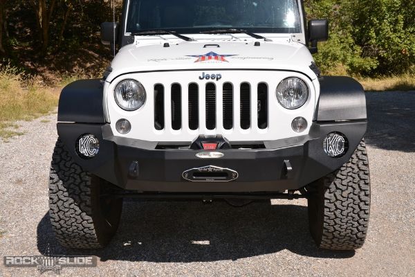Picture of Jeep JK Full Front Bumper For 07-18 Wrangler JK With Winch Plate No Bull Bar Black Powdercoated Rigid Series Rock Slide Engineering