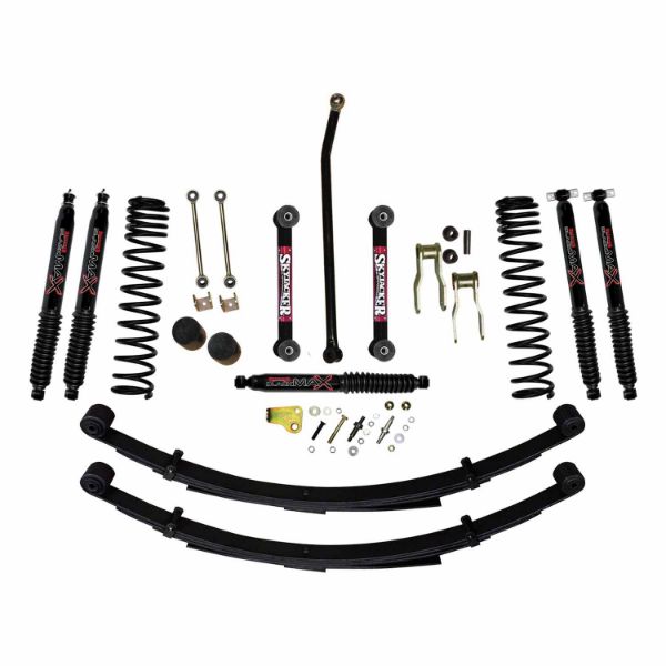 Picture of 4.5 Inch Suspension Lift Sys 84-01 Cherokee XJ W/Front Dual Rate Long Travel Coil Springs Front Bump Stop Spacers Front Lower Control Arms Front Sway Bar End Links Frt Adjust Track Bar Rear Shackles Rear Leaf Springs Front/Rear Black Max Shocks Skyjacker