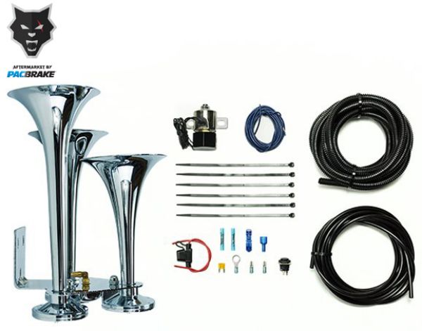 Picture of Basic Triple Train Horn Kit For Onboard Air Cast Zinc Alloy/Stainless Steel Chrome Finish Pacbrake
